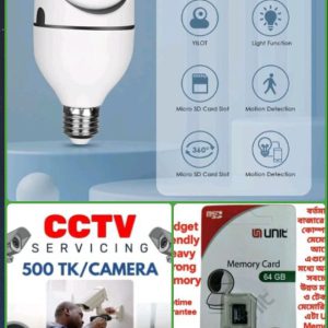 V380 Pro Night Vision Bulb One-Lens Wi-Fi IP Camera with 64 GB Memory Card Package