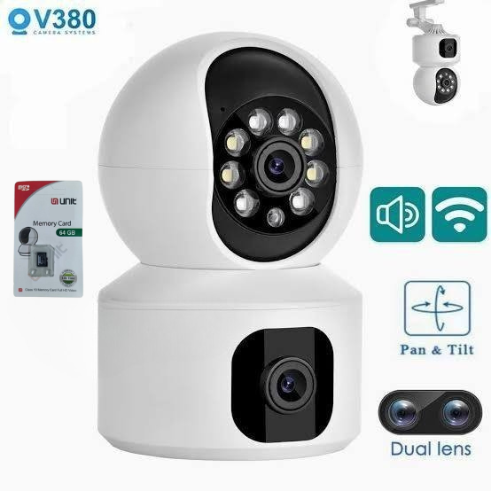 v380 pro night vision c10 dual lens wi fi ip camera with 64 gb memory card package